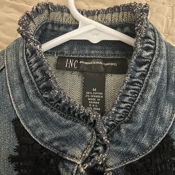 INC embellished Jean jacket. Awesome black lace and buttons. Casual to dressy - Picture 5 of 9